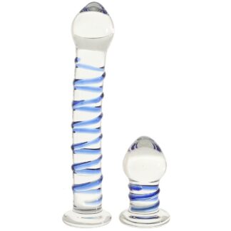 Gläs Double Penetration Swirly Dildo & Plug Set