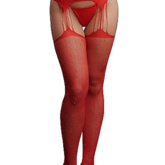 Le Désir Red Suspender Rhinestone Pantyhose
