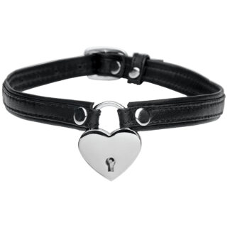 Master Series Heart Lock and Key Leather Choker